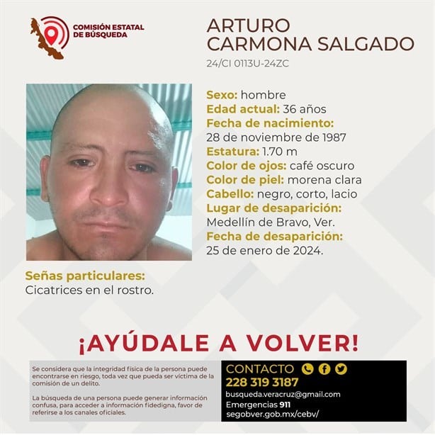 Arturo Carmona Salgado desapareció en Medellín de Bravo, Veracruz