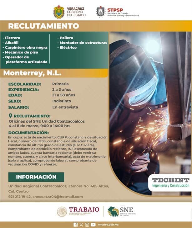 Vuelven a ofrecer vacantes en Coatzacoalcos para trabajar en Monterrey: aquí las fechas y requisitos