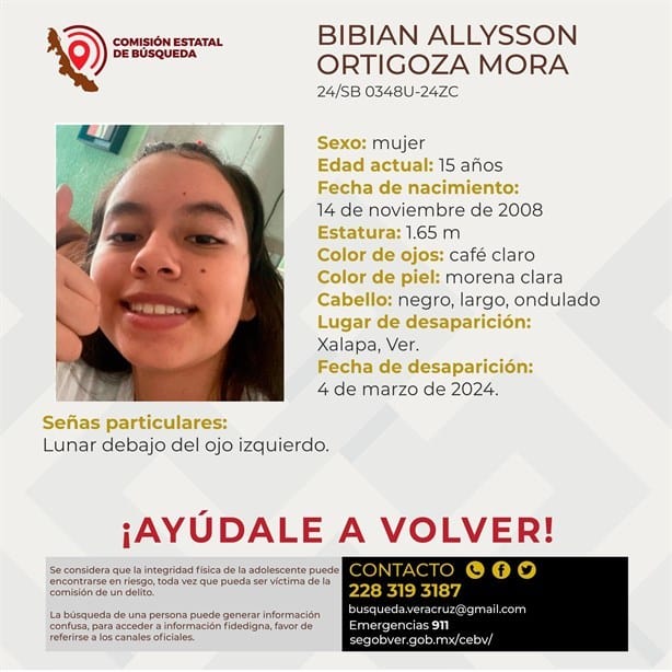 Bibian Allysson Ortigoza Mora desapareció en Xalapa; ¿la has visto?