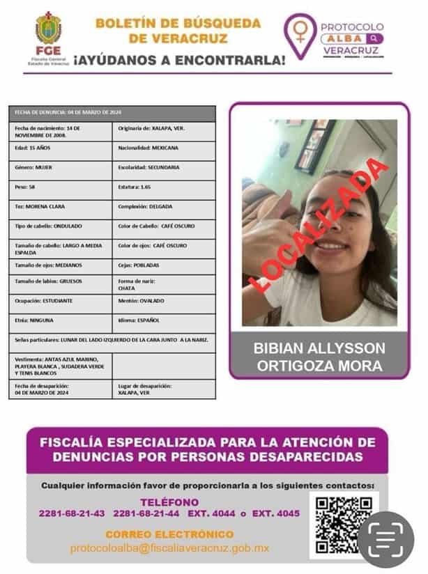 Fiscalía localiza en EdoMex a Bibian Allysson de 15 años desaparecida en Veracruz
