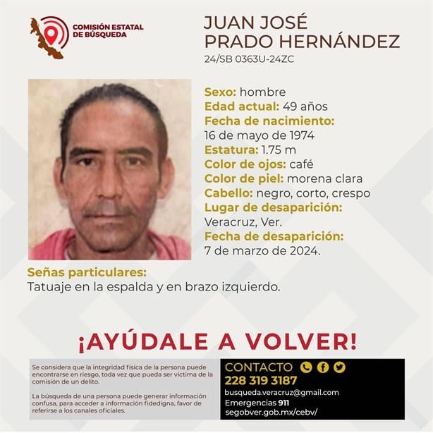 Buscan a Juan José desapareció en la ciudad de Veracruz