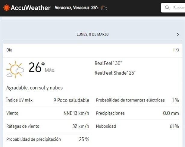 Esta será la velocidad de las rachas de viento en Veracruz el 11 de marzo
