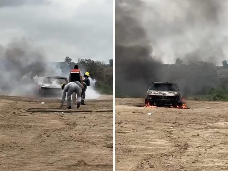 Se incendia auto en la carretera El Chico-Nuevo Lencero