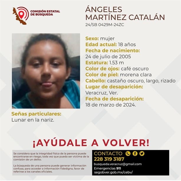 Desaparece Ángeles Martínez en Veracruz, solo tiene 18 años