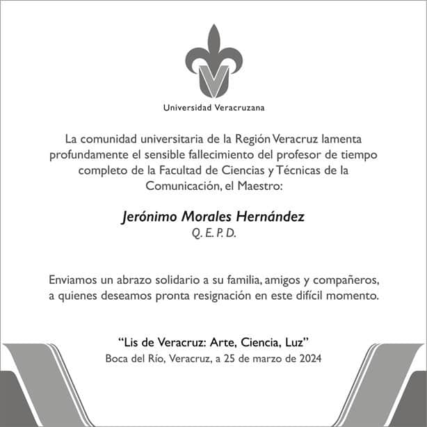 Fallece Jerónimo Morales, catedrático de la Facico de la Universidad Veracruzana