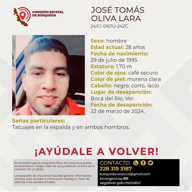 Desaparece el joven José Tomás Oliva Lara en Boca del Río