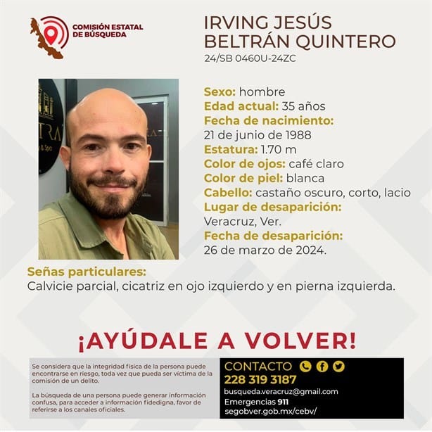 Desaparece Irving Jesús Beltrán en la ciudad de Veracruz