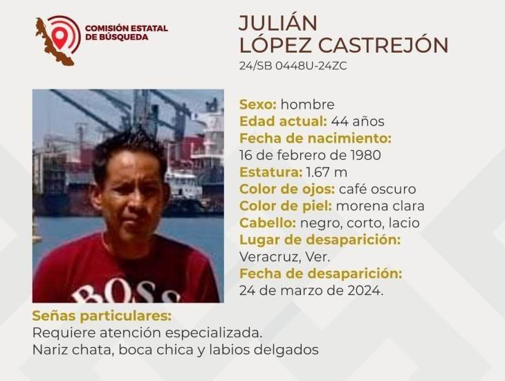 Julián López desapareció hace 3 días en Veracruz; requiere atención especializada