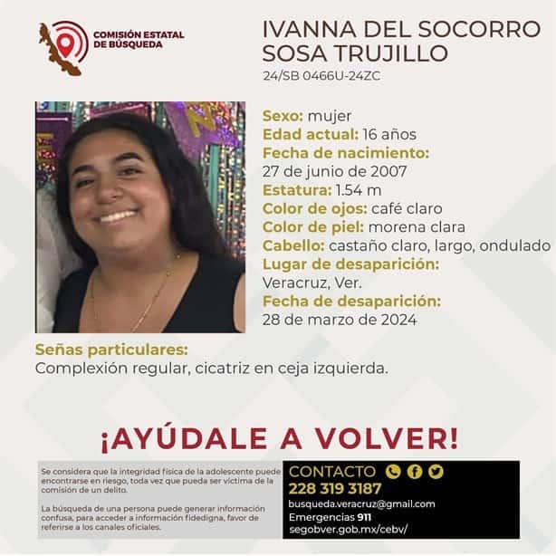Desaparece Ivanna en Veracruz, jovencita solo tiene 16 años