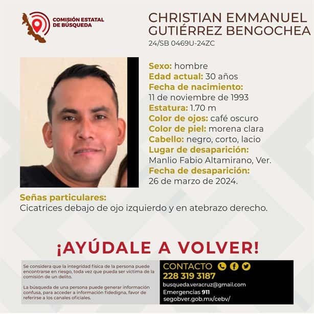 Va para una semana la desaparición de Christian Gutiérrez en Manlio Fabio Altamirano, Veracruz