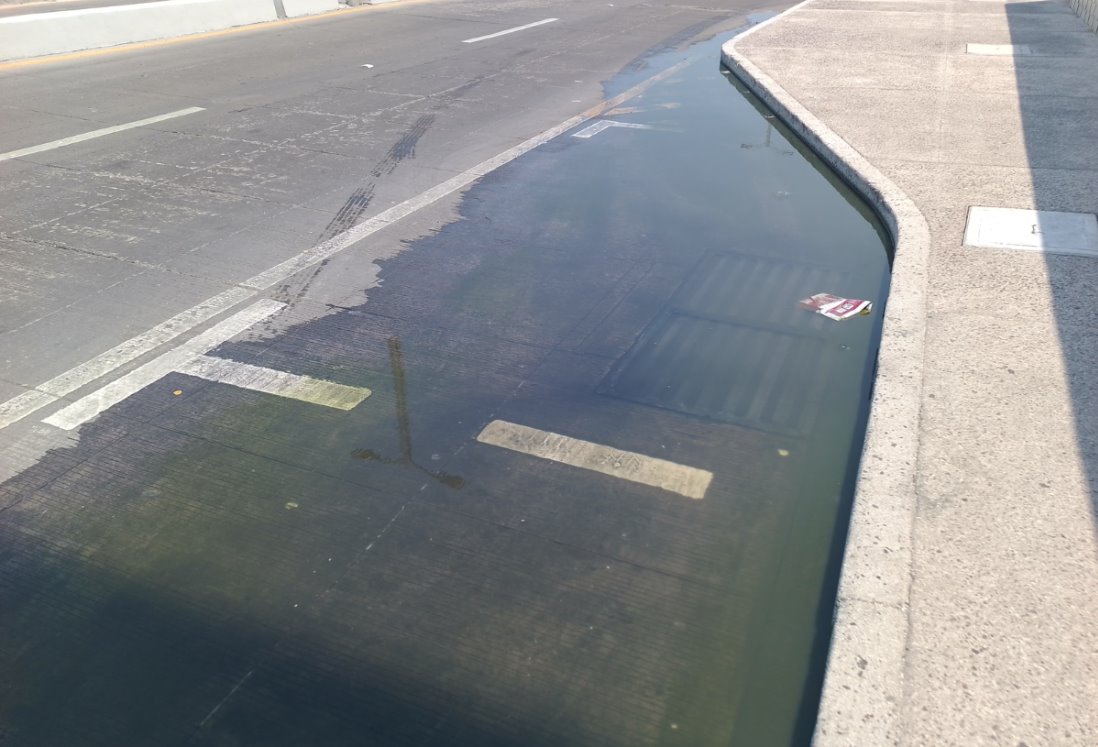 Charco de aguas negras en bulevar Manuel Ávila Camacho perjudica imagen turística de Veracruz