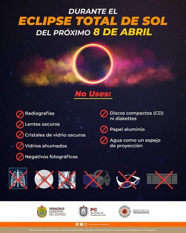 ¿Puedes ver el eclipse solar con radiografías o lentes oscuros? Esto dice Protección Civil