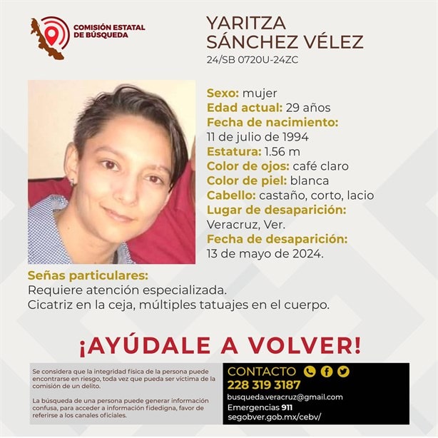 Desaparece Yaritza Sánchez en Veracruz; requiere atención médica espacializada