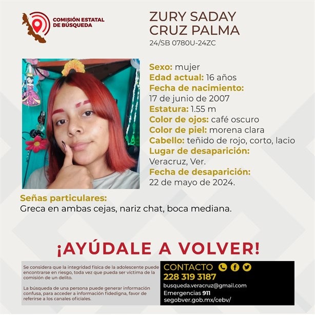 Desaparece la adolescente Zury Saday Cruz Palma en el puerto de Veracruz