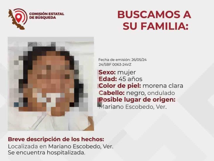 ¿La conoces? Buscan a familia de mujer internada en Hospital Regional de Río Blanco