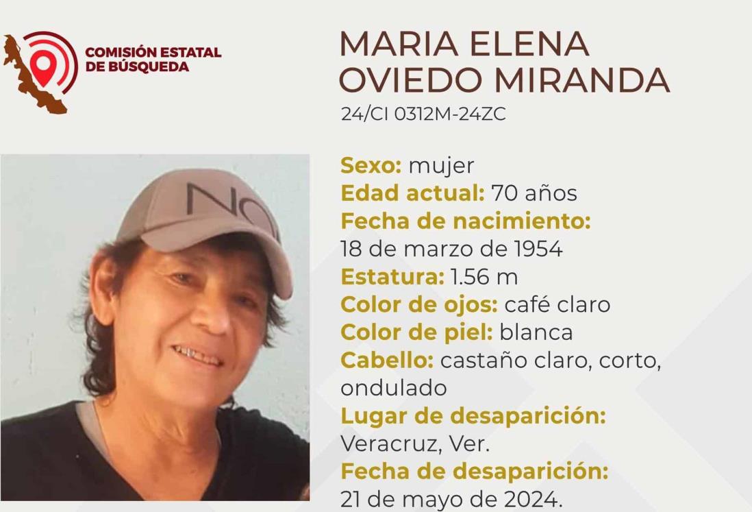 Desaparece María Elena Oviedo, tiene 70 años y es del puerto de Veracruz