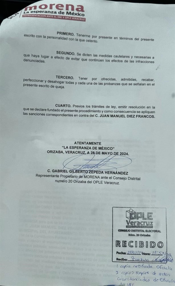 Por presunta intervención en el proceso electoral, interponen queja contra alcalde de Orizaba