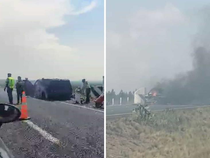 Se incendia camioneta de valores en la autopista Perote-Amozoc