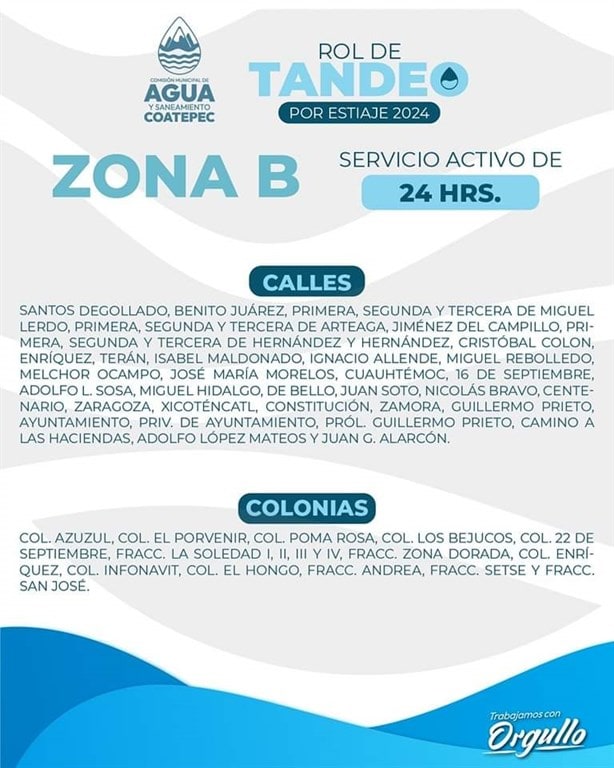 CMAS duplicará las horas de tandeo de agua en Coatepec