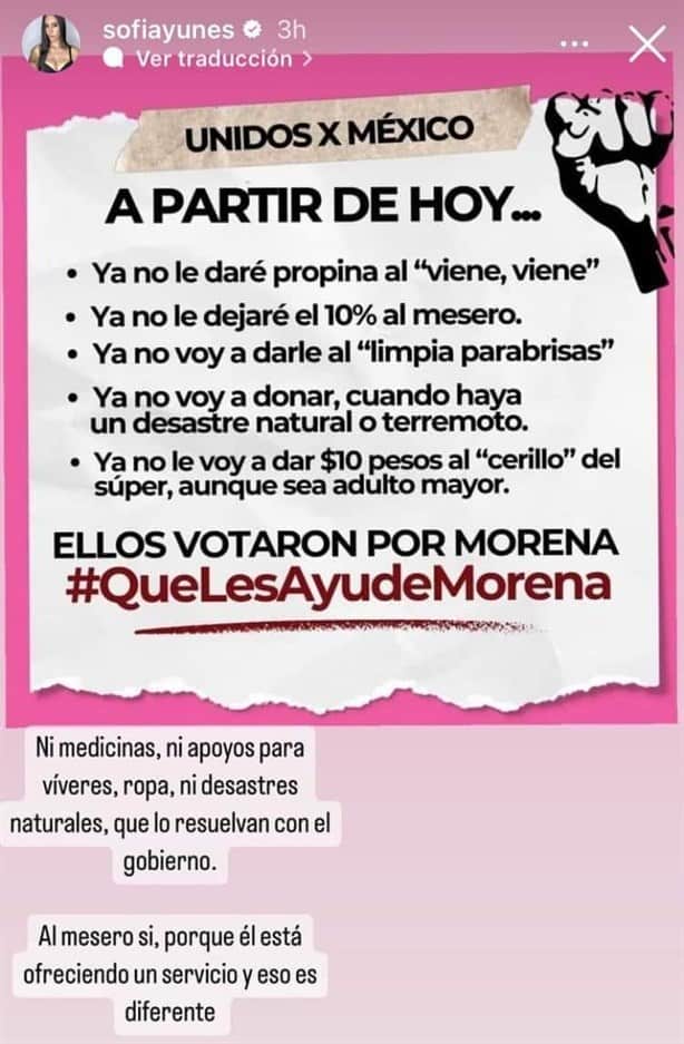 Sofía Yunes llama a no ayudar a quienes votaron por Morena y la tunden en redes