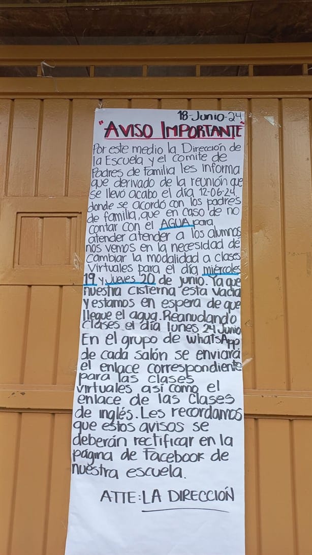 Esta Telesecundaria de Xalapa suspendió clases presenciales por falta de agua