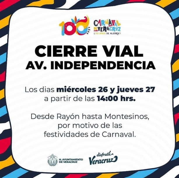 A esta hora cierran calles del centro histórico por actividades del Carnaval de Veracruz