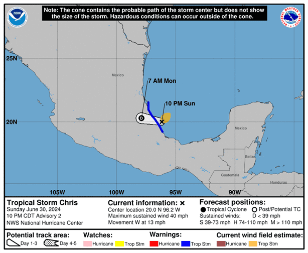 Tormenta Tropical Chris impactaría en zona norte de Veracruz dejando muchas lluvias