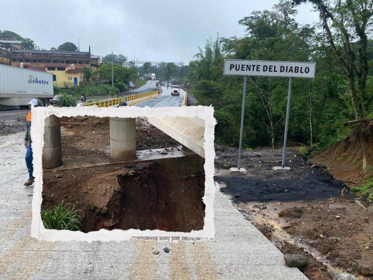 Y aún no lo inauguran; lluvias exponen cimientos del nuevo Puente del Diablo en Coatepec