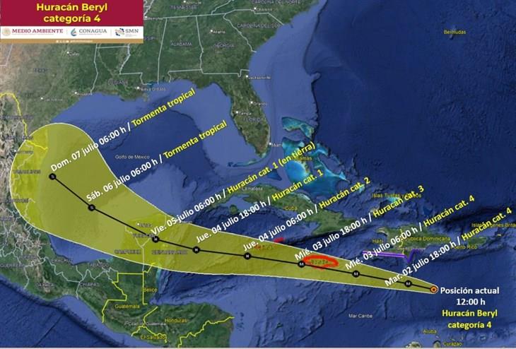 Huracán Beryl: esta será su trayectoria antes de llegar a México