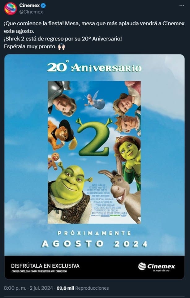 Shrek 2 vuelve a los cines; ¿cuándo y dónde podrás verla?