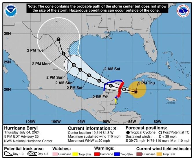 Beryl llega al Caribe Mexicano; tocaría Tulum la madrugada del viernes