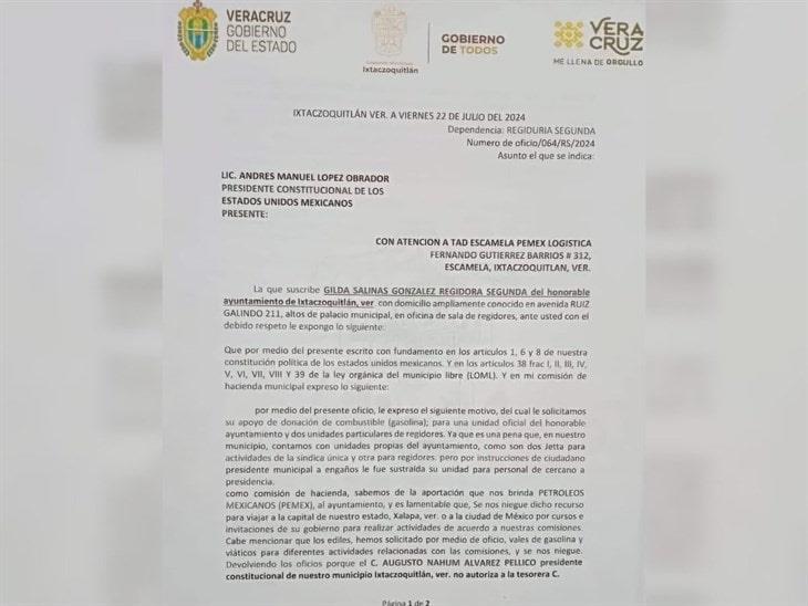 Ediles de Ixtaczoquitlán solicitan intervención de AMLO en apoyo de combustible