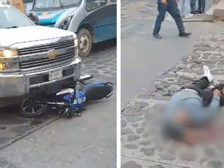 ¡Todo por no usar casco! Motociclista es reportado como grave tras chocar contra camioneta en el centro de Xico