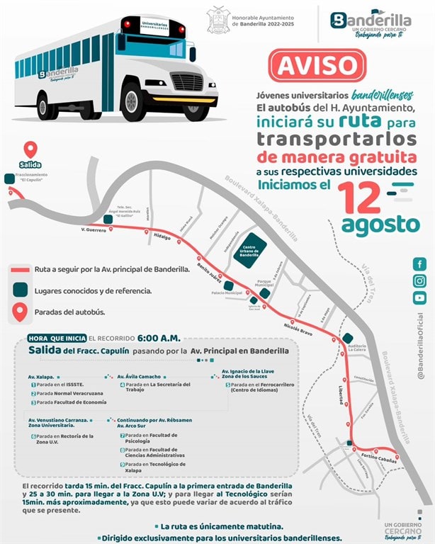 Ruta de autobús gratis en Xalapa; ¿cuáles son las paradas y a quiénes aplica?