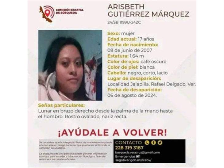 ¡Una desaparecida más! Arisbeth Gutiérrez, de 17 años, no volvió a su casa en Jalapilla