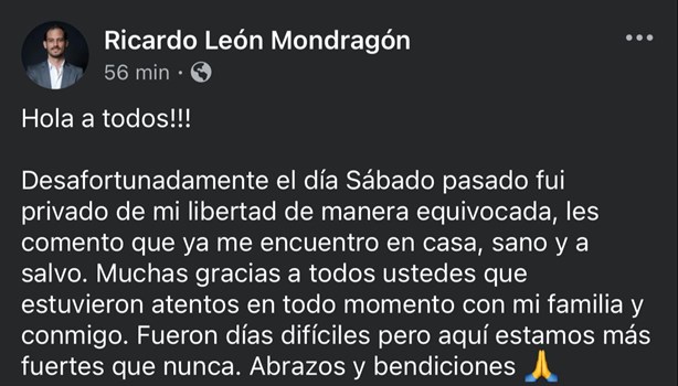 Liberan a empresario de Poza Rica que había sido privado de su libertad 