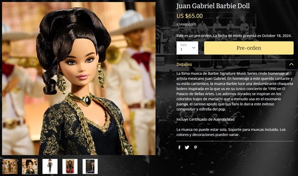 Una Barbie inspirada en Juan Gabriel celebra al Divo de Juárez