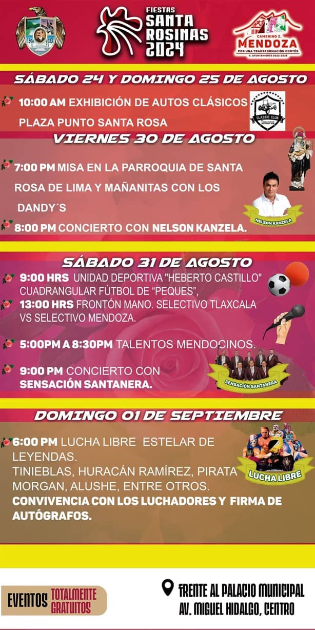 Cartelera de las Fiestas Santa Rosinas en Ciudad Mendoza este fin de semana