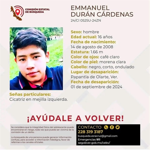 Buscan a Emmanuel Durán Cárdenas en Papantla