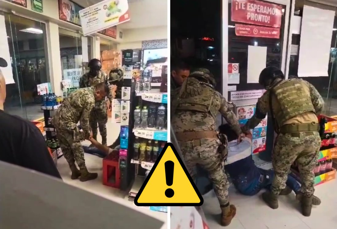 Policía Naval detiene sin motivo aparente a hombre en tienda de conveniencia en Veracruz | VIDEO