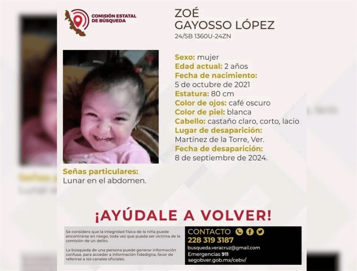 Se busca a Zoé Gayosso López, de dos años, desaparecida en Martínez