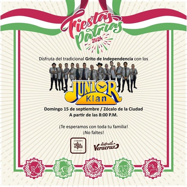 A esta hora inicia el concierto de los Junior Klan por las Fiestas Patrias en Veracruz