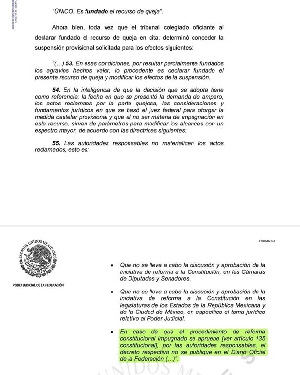 Juez frena publicación de la Reforma Judicial en el DOF